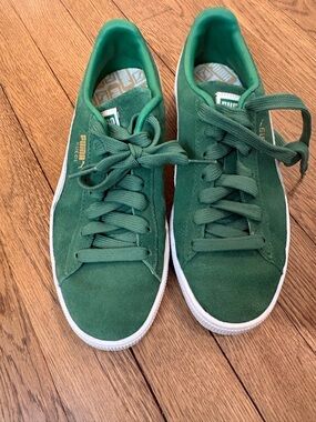 Puma Green Suede Low-Top Sneakers